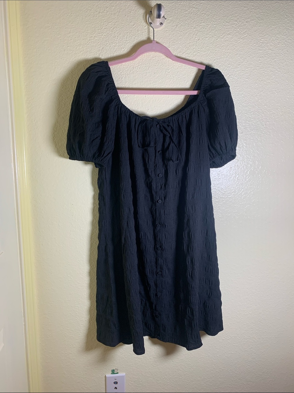 NWOT Yesfashion Black Puff-Sleeve Mini Dress, Size M